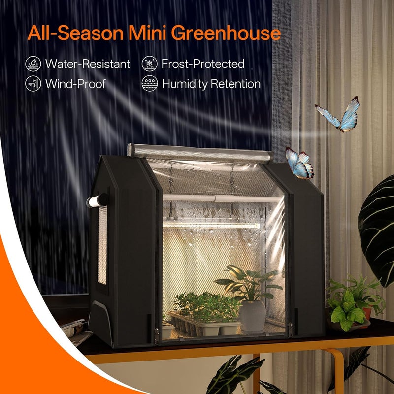 Bstrip Indoor Greenhouse with Grow Light, Mini Grow Tent with Oxford Fabric, Waterproof Base Mat&Ventilation Window for Seed Starting&Plant Growth, 18W Grow Light with Timer, 23.8"x15.7"x20.5" - Image 2